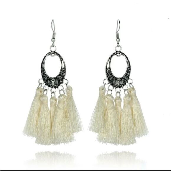 Ethnic style long tassels alloy rice bead earrings - Picture 1 of 2